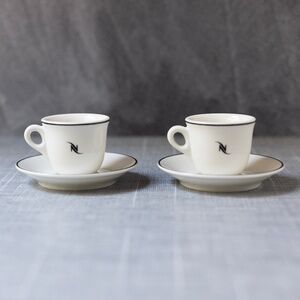 NESPRESSO Logo black set 2 cup saucer Demitasse Espresso White Porcelain Germany